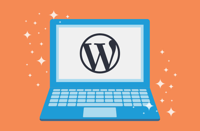 Graphic of laptop with WordPress logo on the screen