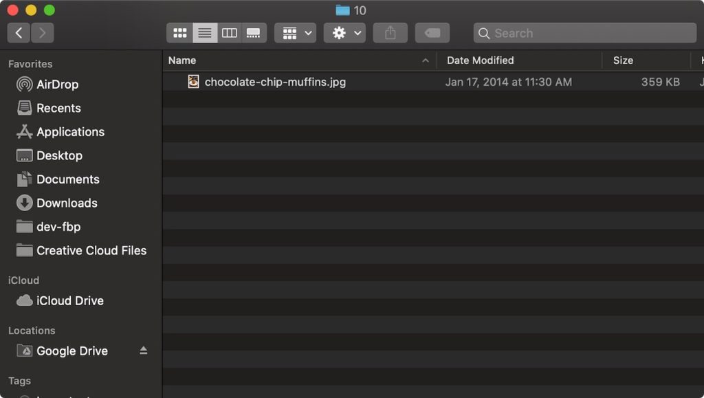 WordPress folder with the muffins image inside