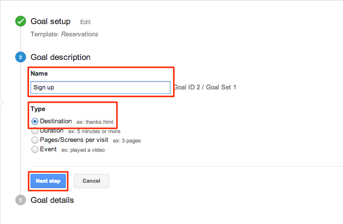 Goal Description in Google Analytics