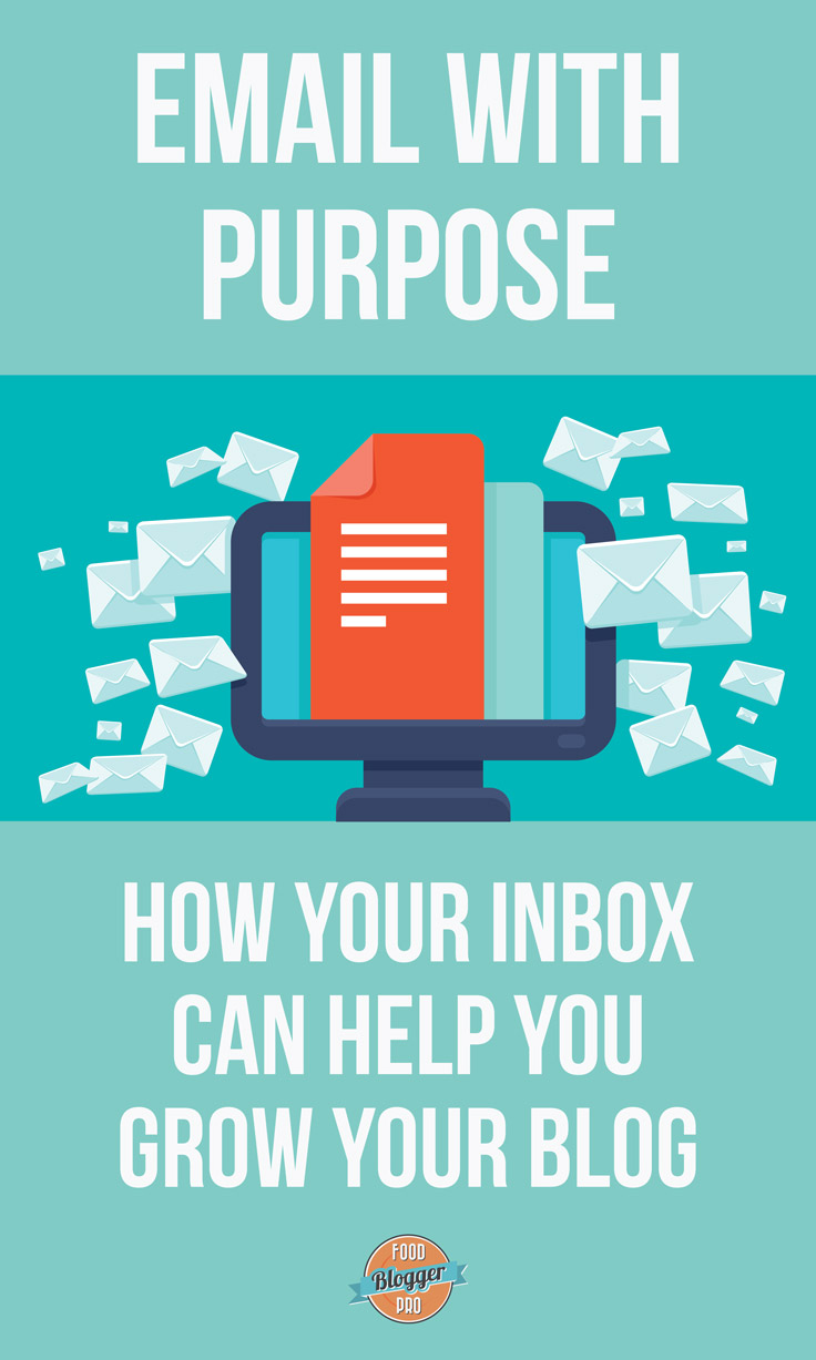 Graphic of computer with mail letters that reads 'Email with Purpose: How Your Inbox Can Help You Grow Your Blog'