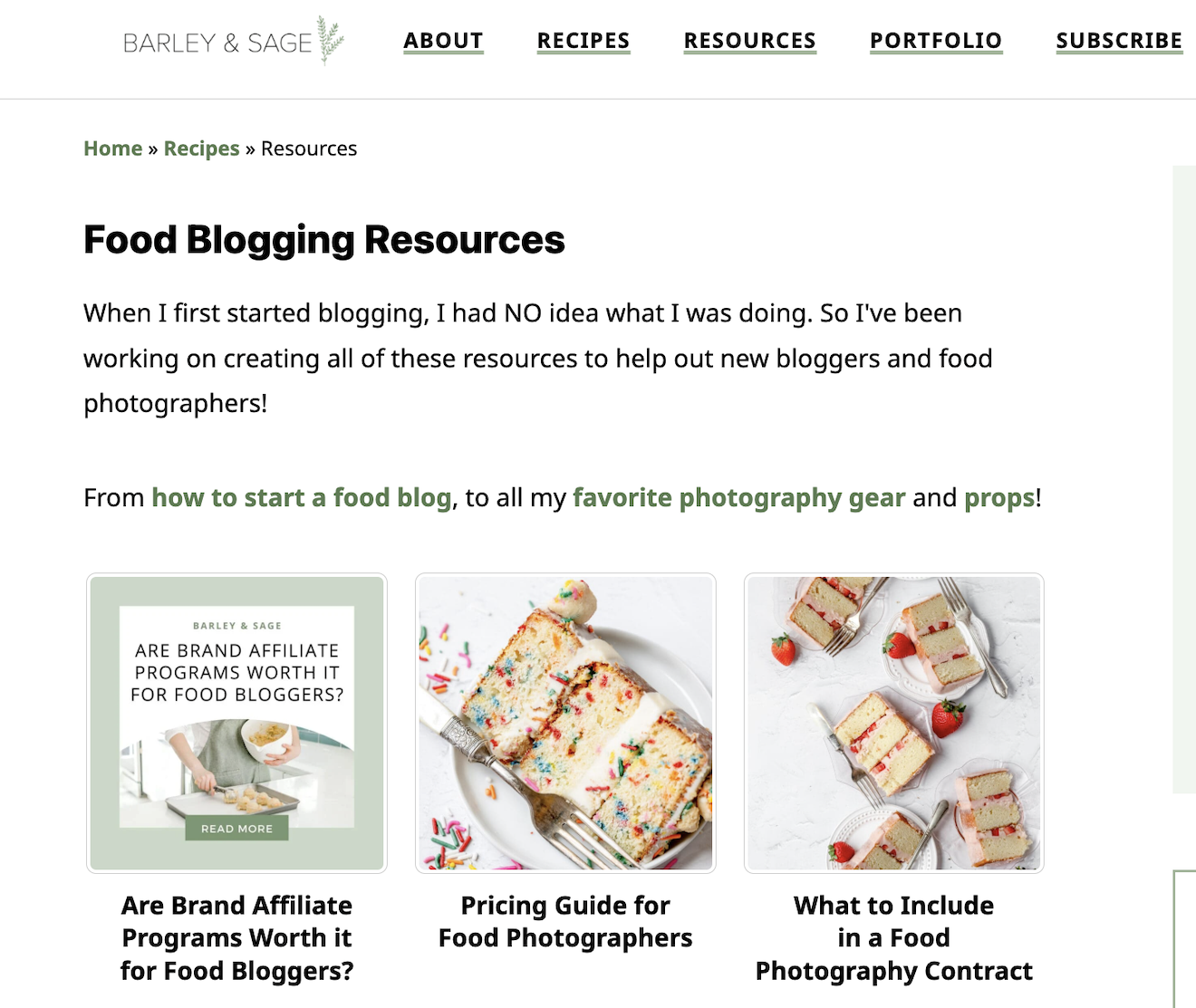 Food Blogging resources from Barley & Sage.