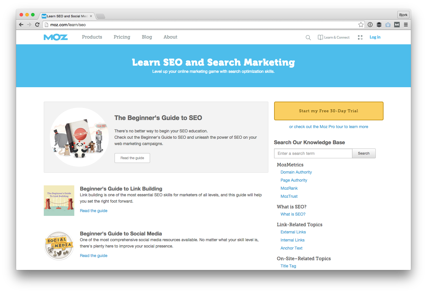 Screenshot of Moz that reads 'Learn SEO and Search Marketing'