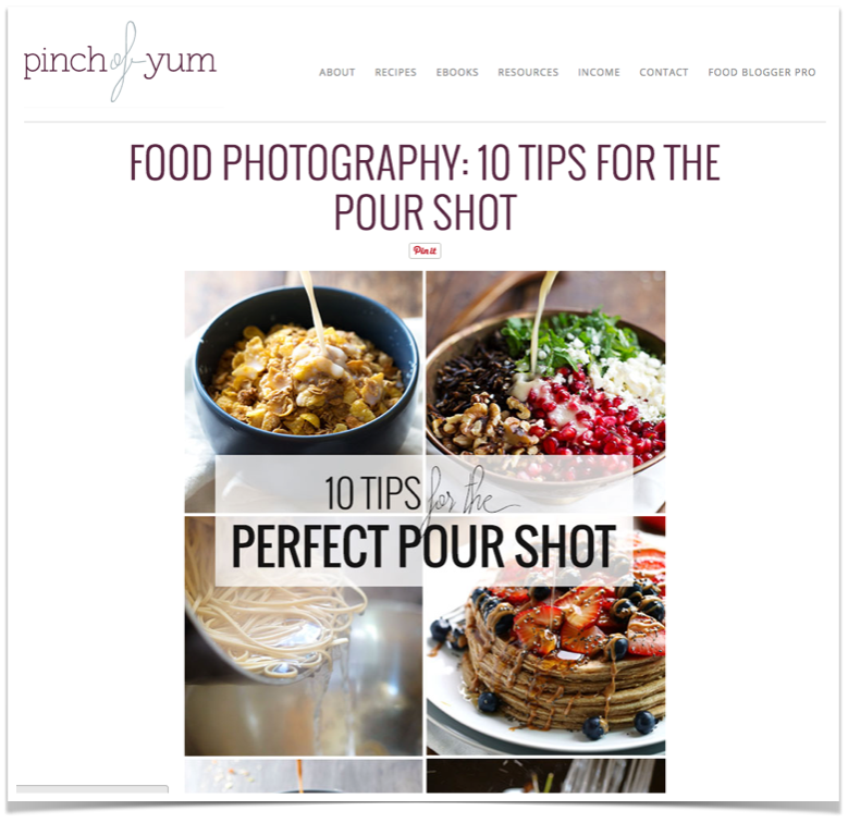 Pinch of Yum page centered without the sidebar