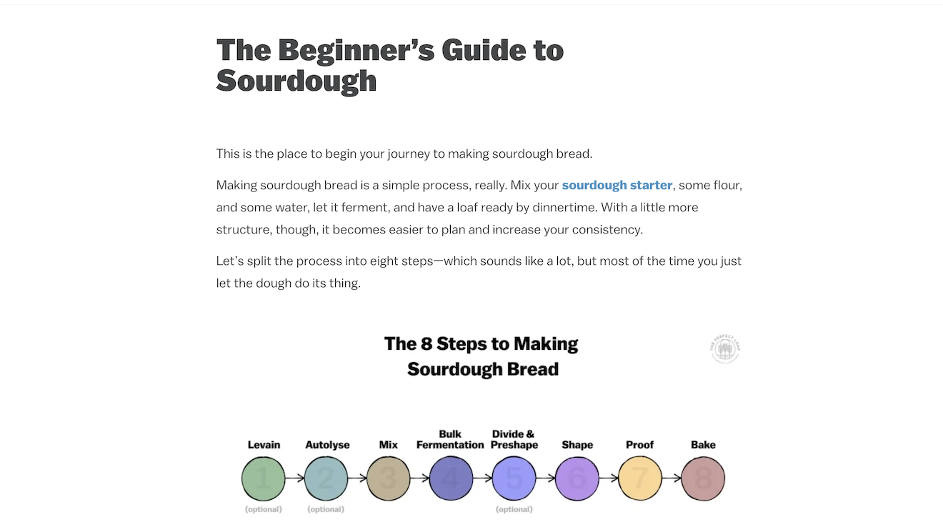 The Beginner's Guide to Sourdough screenshot from The Perfect Loaf.