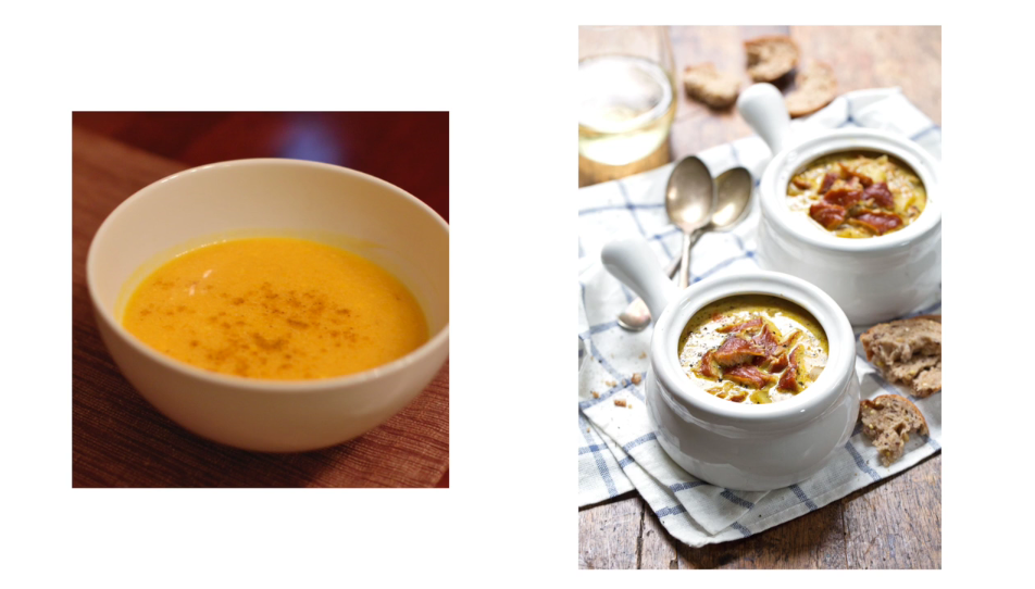 Two images of soup: one without styling and one with styling