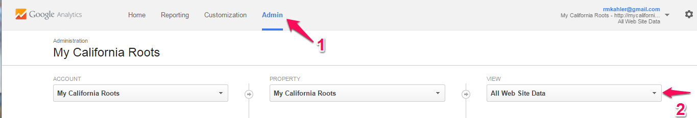 Google Analytics admin view