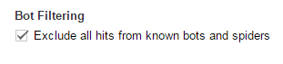 Google Analyitcs Bot Filtering with 'Exclude all hits from known bots and spiders' checked