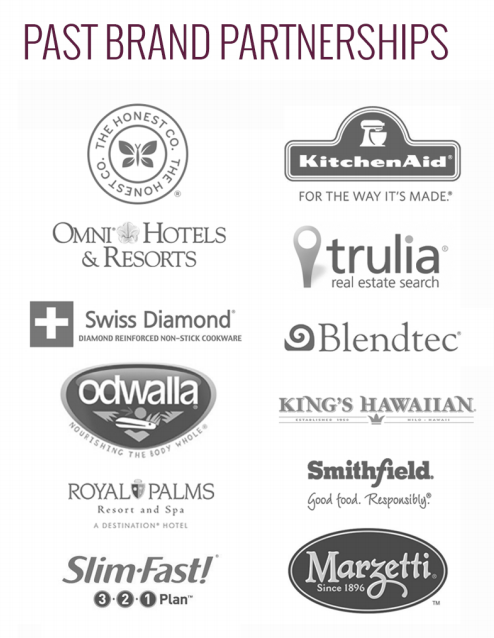 Various logos of companies that reads 'Past Brand Partnerships'