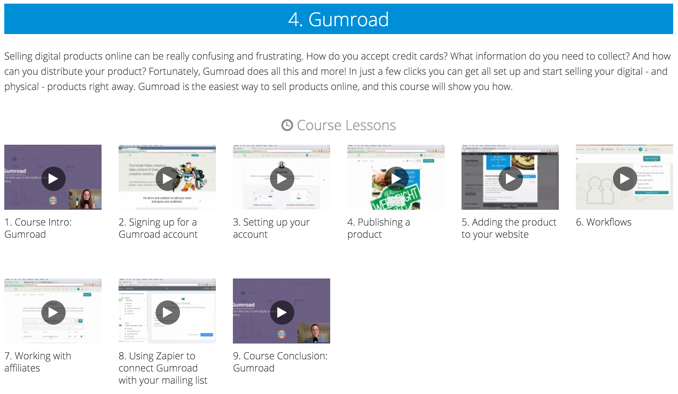 Gumroad course on Food Blogger Pro