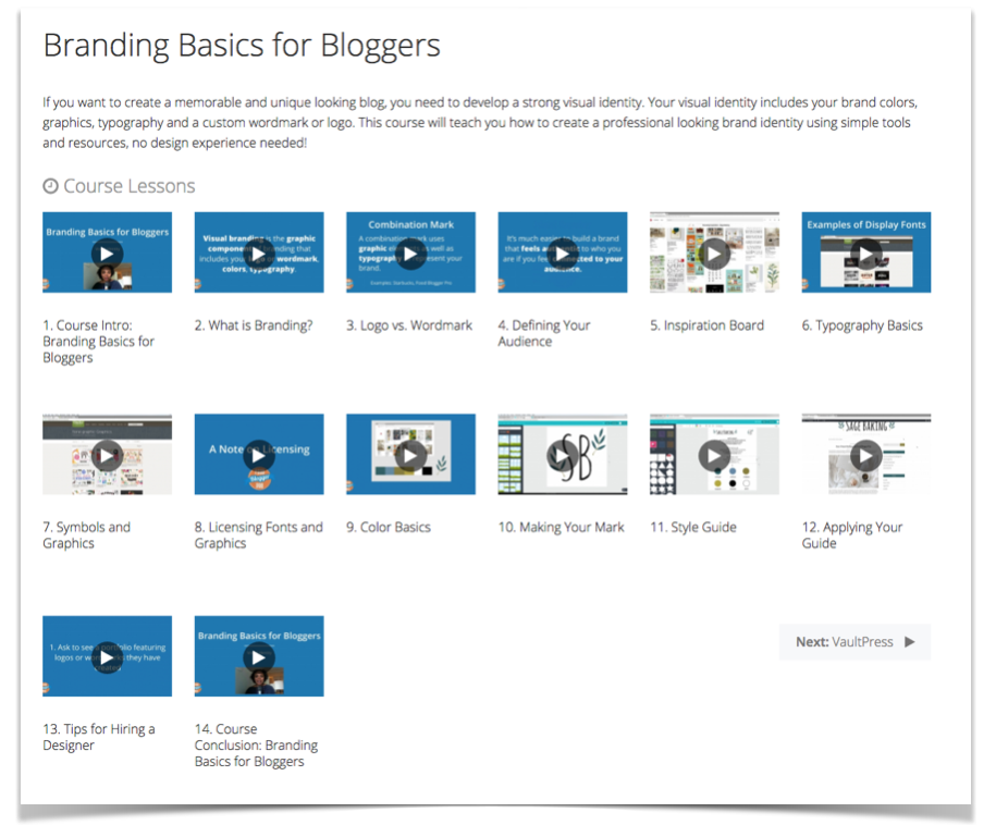 Food Blogger Pro's Branding Basics for Bloggers course lesson videos