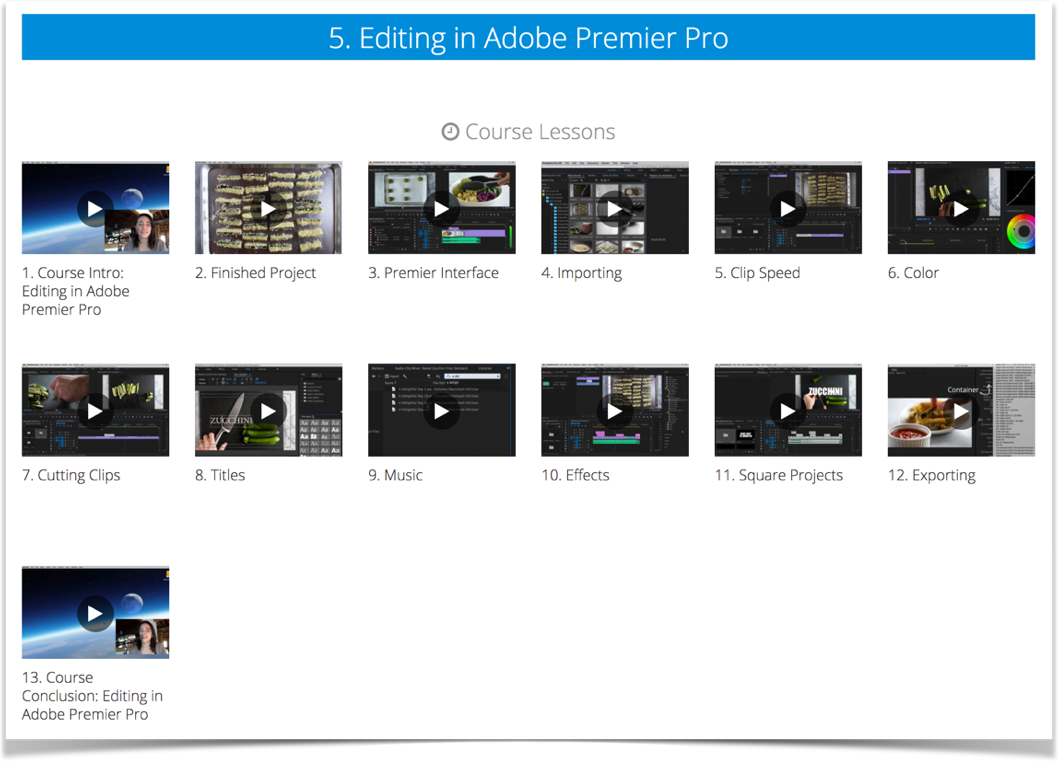 Editing in Adobe Premiere Pro course on Food Blogger Pro