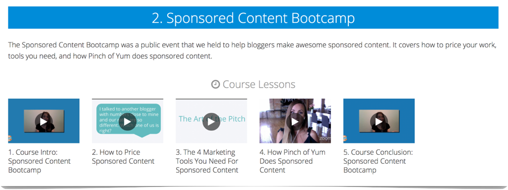 Screenshot of the Sponsored Content Bootcamp course on Food Blogger Pro