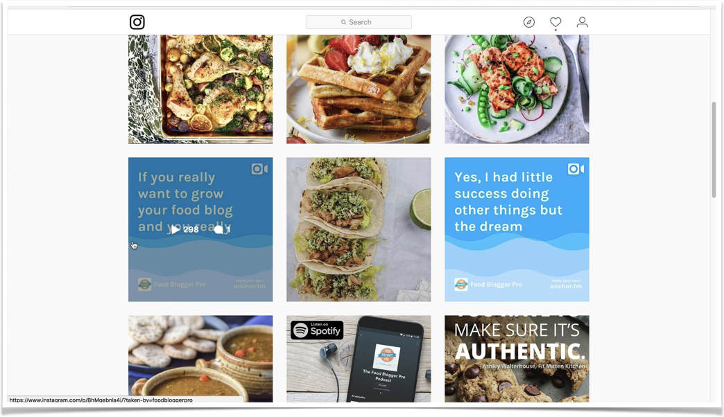 Screenshot of Food Blogger Pro Instagram feed