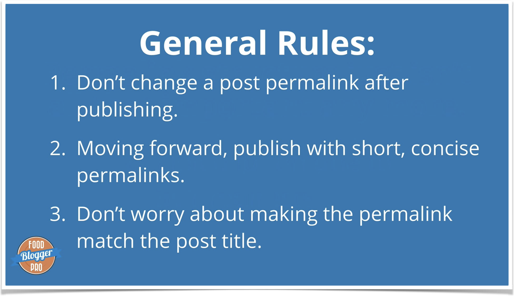 Blue slide with general rules for permalinks listed