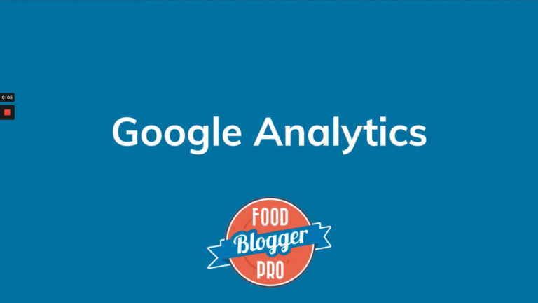 Blue slide with Food Blogger Pro logo that reads 'Google Analytics'