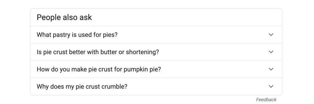 People also ask box on Google search result for Pie Crust