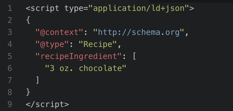 Schema markup example for the ingredient chocolate