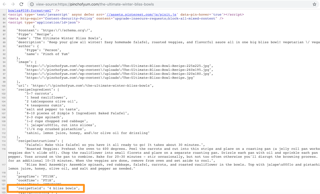 Recipe schema recipe yield information