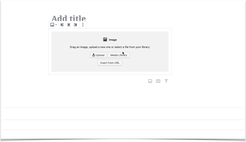 Screenshot of the WordPress editor with the image upload option shown