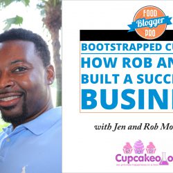 An image of Jen and Rob Morris and the title of their episode on the Food Blogger Pro Podcast, 'Bootstrapped Cupcakes: How Rob and Jen Built a Successful Business.'