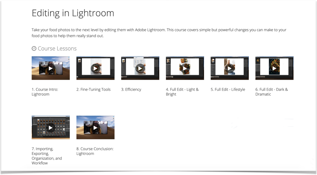 Editing in Lightroom course on Food Blogger Pro