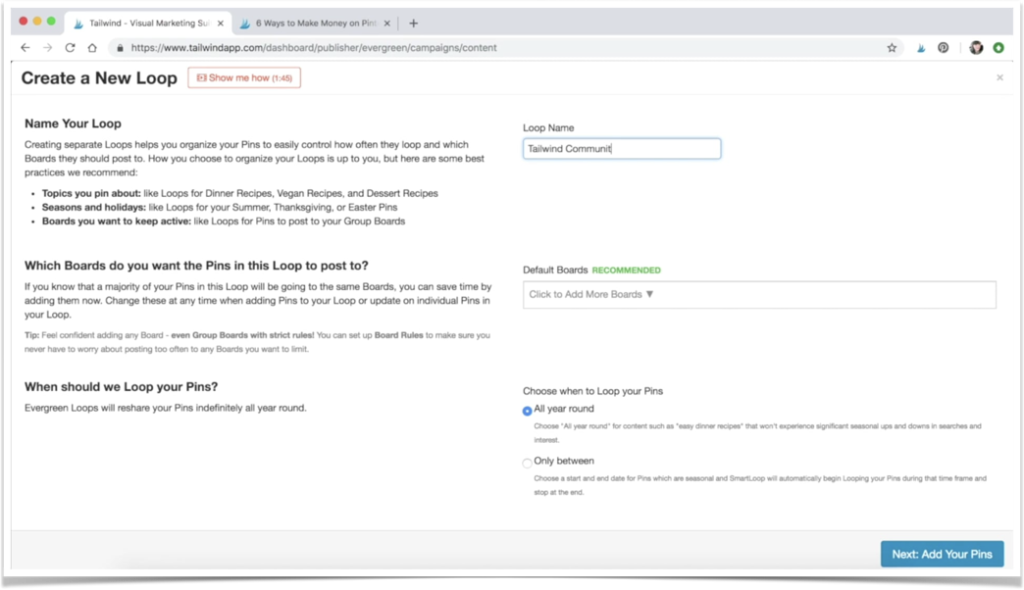 creating a seasonal smartloop on tailwind