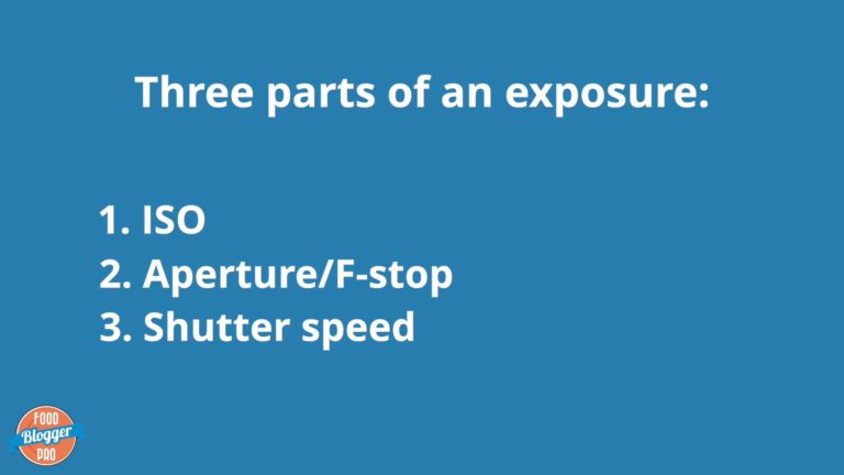 a presentation slide that says, 'Three parts of an exposure - ISO, Aperture/F-Stop, Shutter speed'