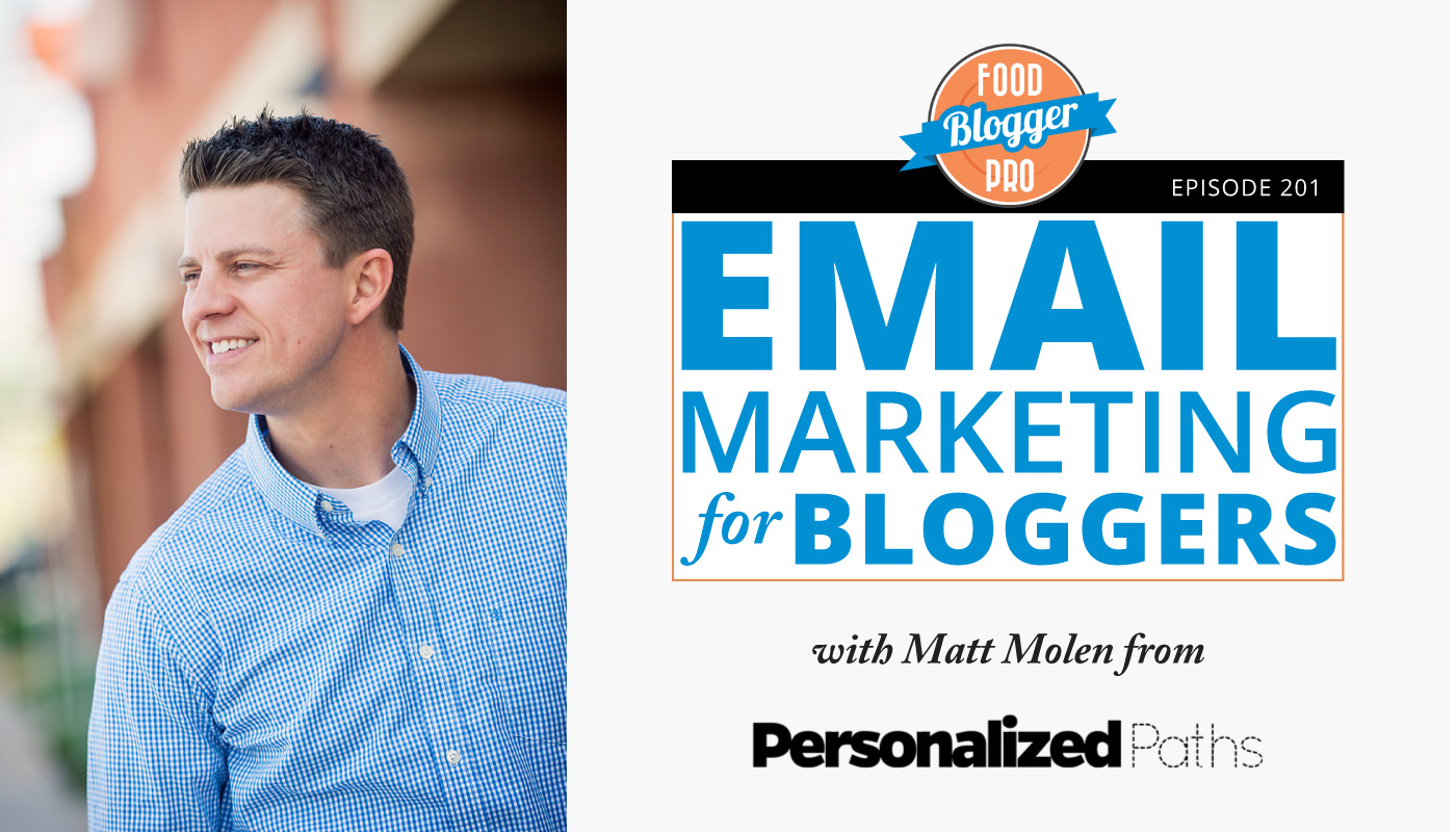 An image of Matt Molen and the title of his episode on the Food Blogger Pro Podcast, 'Email Marketing for Bloggers.'