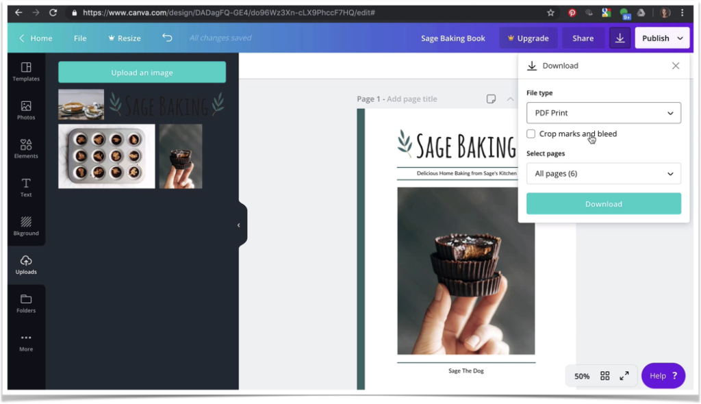 The exporting menu on Canva with an eBook in the foreground