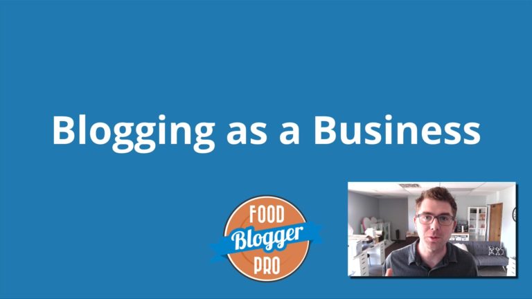 Blue slide with Blogging as a Business written on it, the Food Blogger Pro logo, and Bjork Ostrom