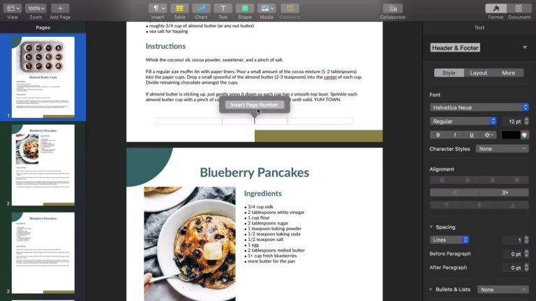Adding a page number to a template in Pages as part of Food Blogger Pro's Designing Your eBook course