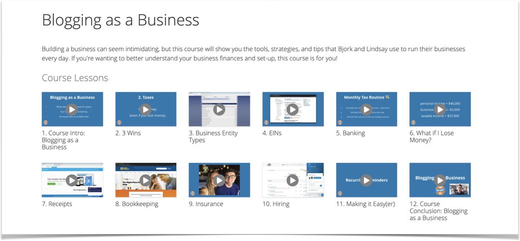 the Blogging as a Business course lessons on Food Blogger Pro