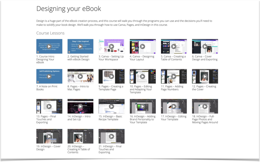 Designing Your eBook course video thumbnails and names on Food Blogger Pro