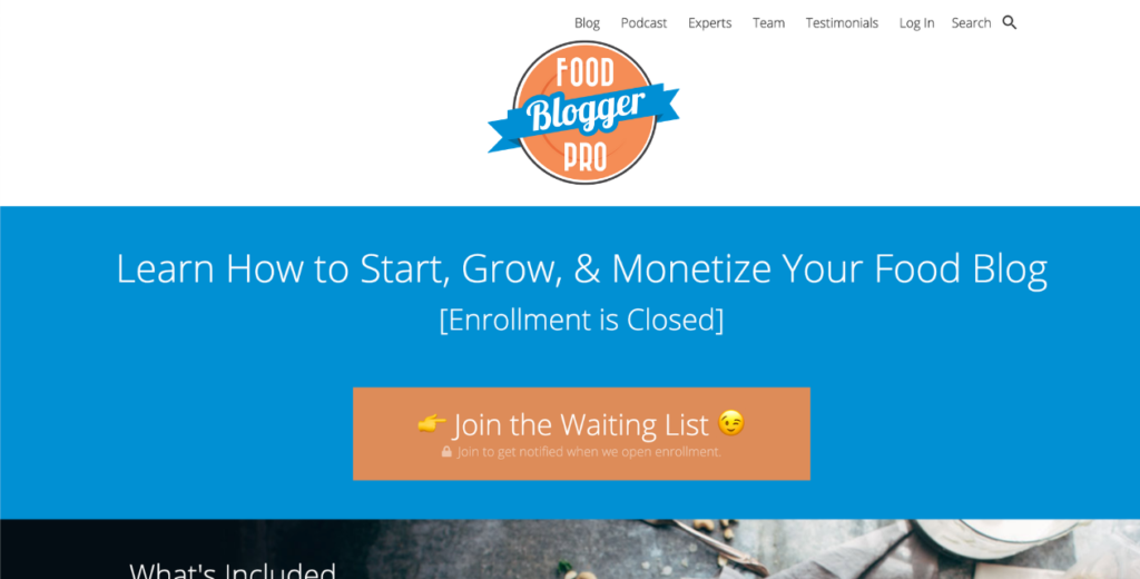 Food Blogger Pro homepage from 2019