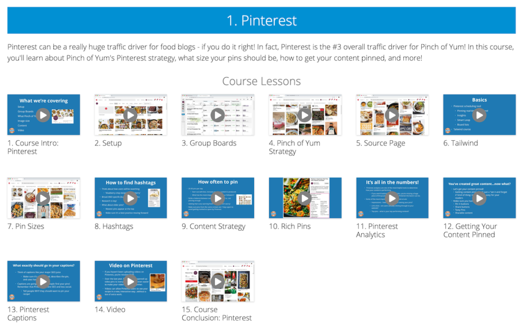 Screenshot of the Pinterest course on Food Blogger Pro