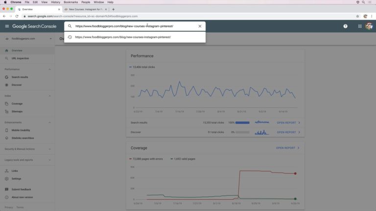 Screenshot of entering a URL in the URL Inspection area in Google Search Console