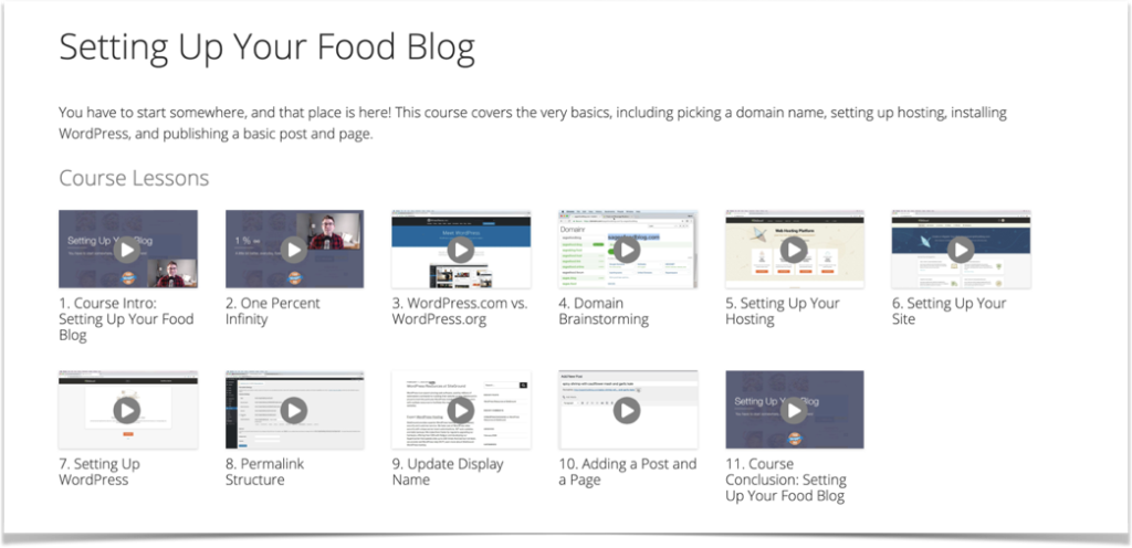 the Setting Up Your Food Blog course videos on Food Blogger Pro