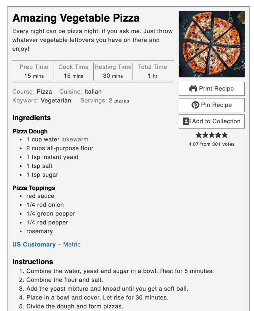 A recipe of a live WP Recipe Maker recipe on WordPress