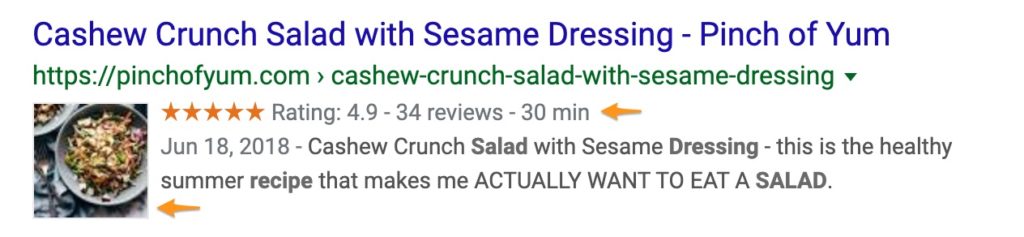 A screenshot of recipe rich results in Google