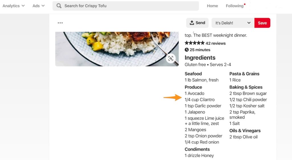 A screenshot of rich pins in Pinterest for a recipe