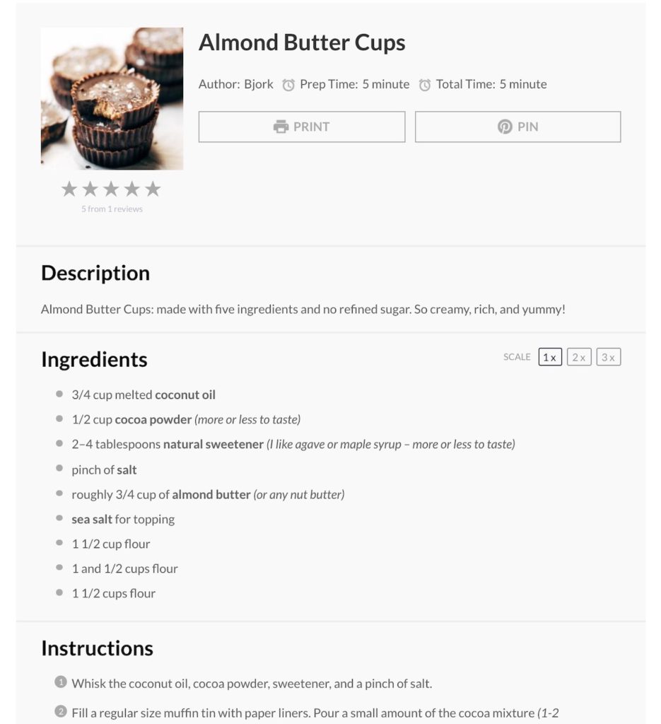 A screenshot of a fully-formatted Tasty Recipe