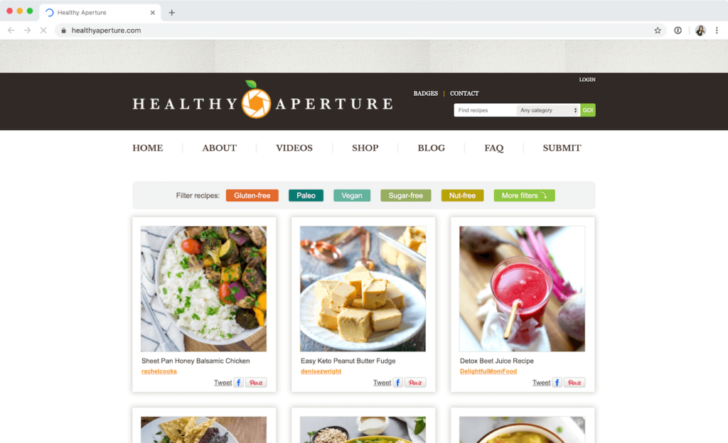 A screenshot of the Healthy Aperture homepage