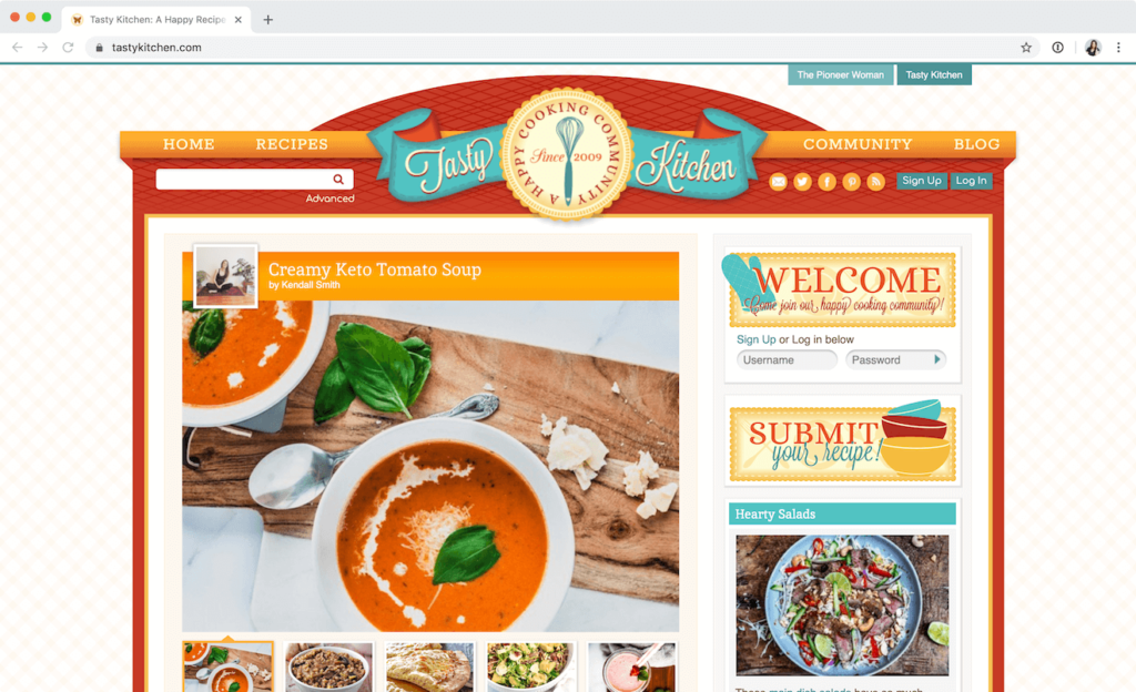A screenshot of the Tasty Kitchen homepage
