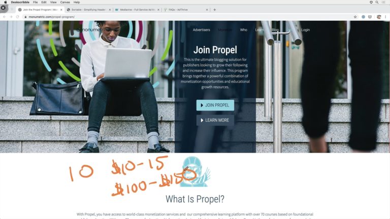 Propel homepage as part of Food Blogger Pro's Understanding Ads course