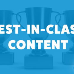 An image of trophies and the title of the 243rd episode on the Food Blogger Pro Podcast, 'Best-in-Class Content.'