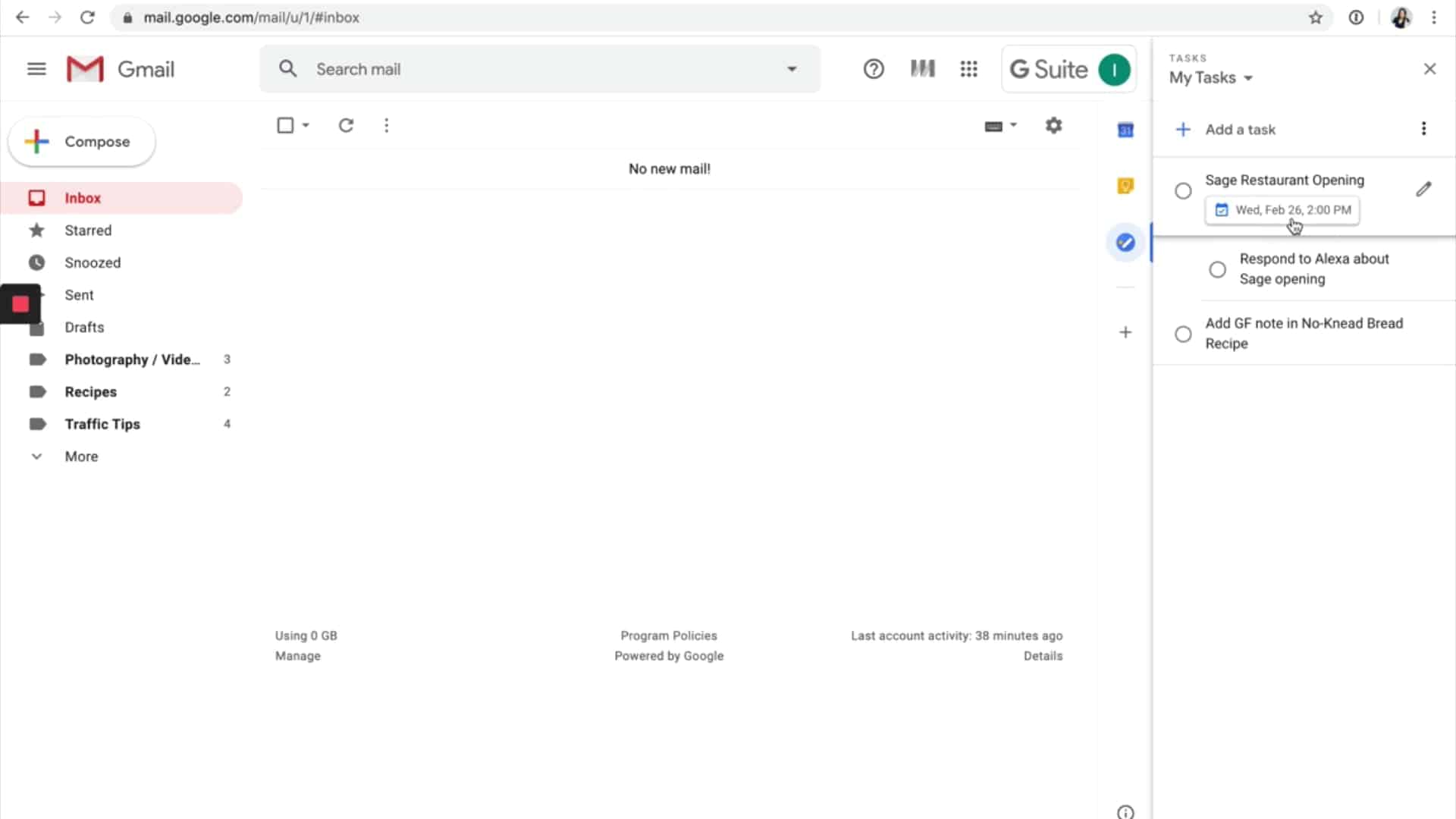 A screenshot of gmail at Inbox Zero