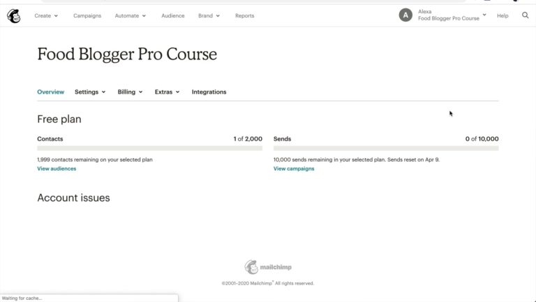 Account settings on Mailchimp as part of Food Blogger Pro's Mailchimp course