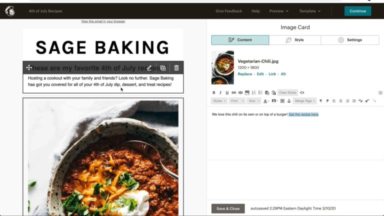 Editing on Sage Baking site as part of Mailchimp course on Food Blogger Pro