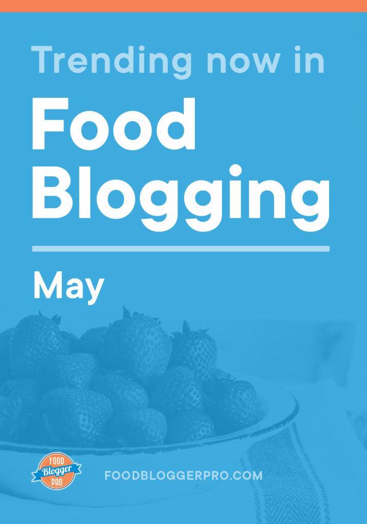 Blue graphic of strawberries that reads 'Trending Now in Food Blogger - May' with the Food Blogger Pro logo