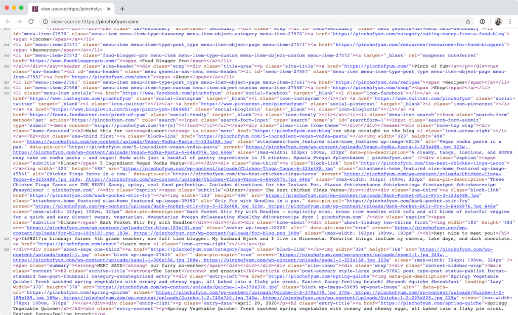 Pinch of Yum's source code on Chrome